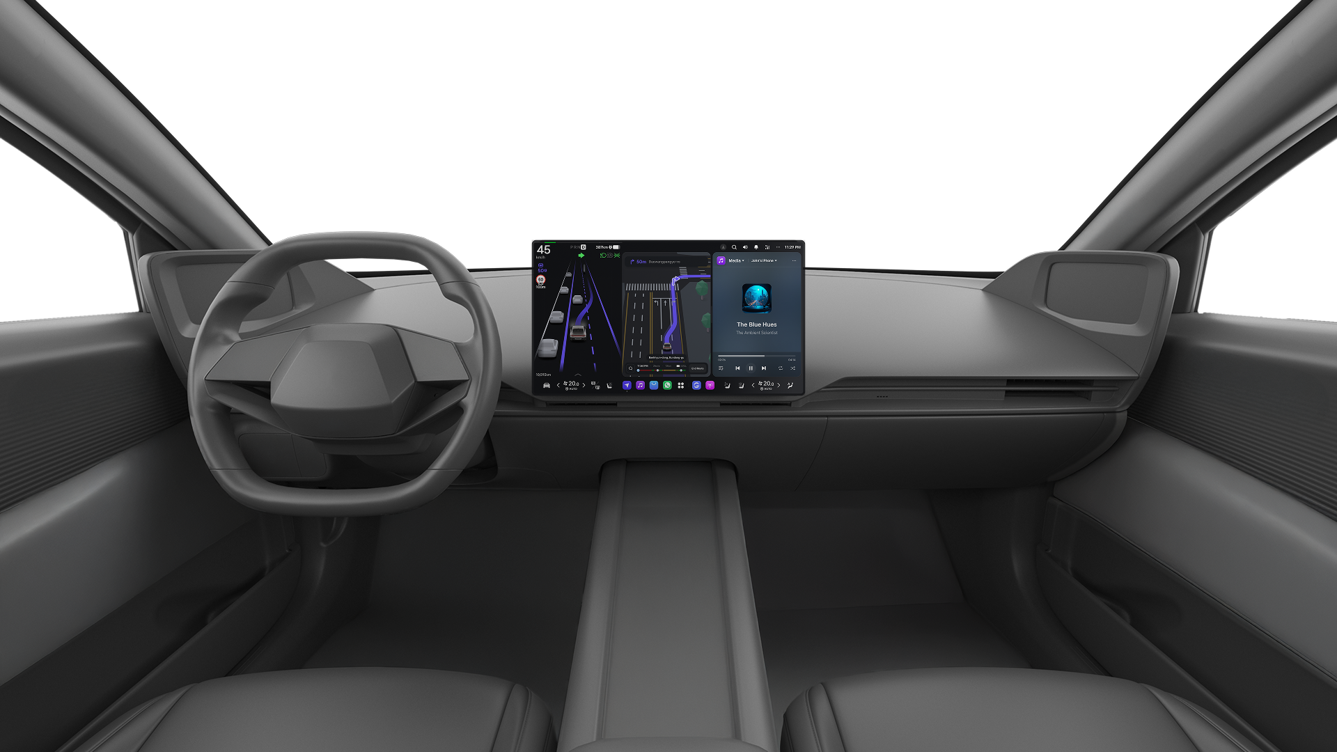 Pleos Connect vehicle interior with the central infotainment screen